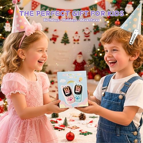 Miniatura 9 de Walkie Talkies de video para niños con cámara y video chat, largo alcance 1000 pies, recargable, Walkie Talkie para niños con filtros de calcomanías