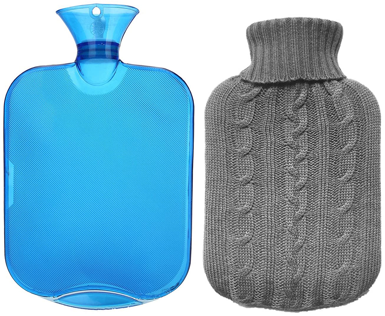 Electronix Express Hot Water Bottle with Knit Cover - Easy to Fill - 2 Liter (~1/2 Gallon) Capacity