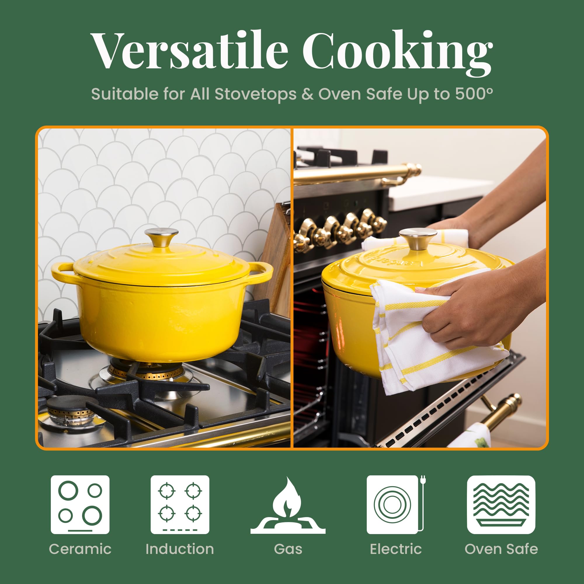 Aazon Basics Rotondo Casseruola forno olandese in ghisa saltata, 6.9 L, Verde