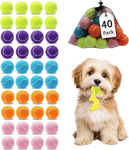 Magicorange Paquete de 40 mini pelotas de tenis chirriantes, pelotas de tenis de 1.5 pulgadas para perros, coloridas y fáciles de atrapar para