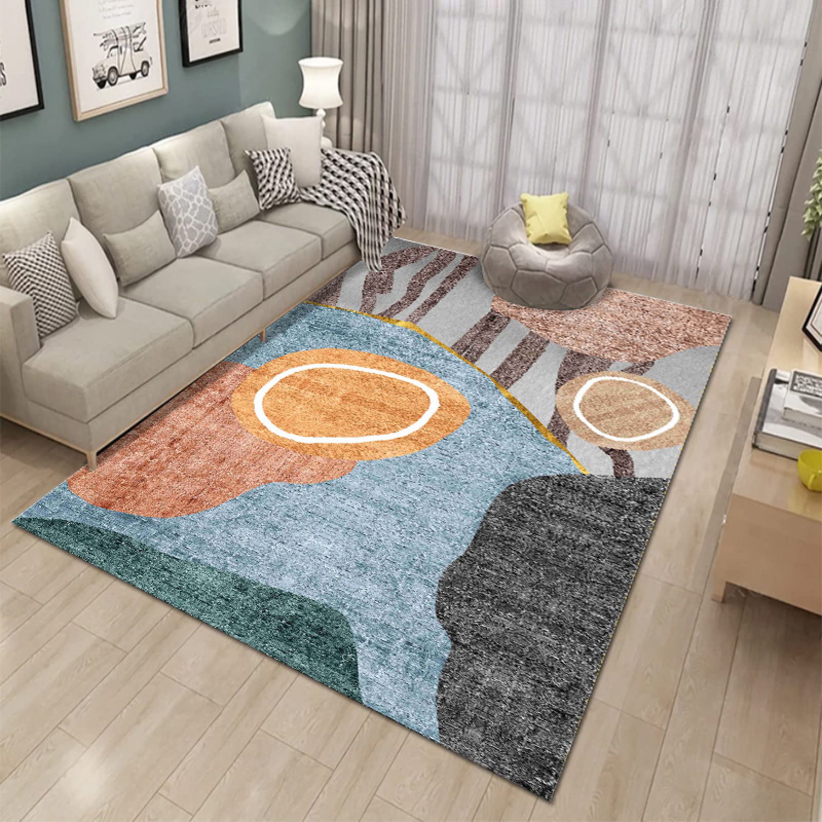 Rug salon chambre cercle bleu orange pour sublimer votre déco