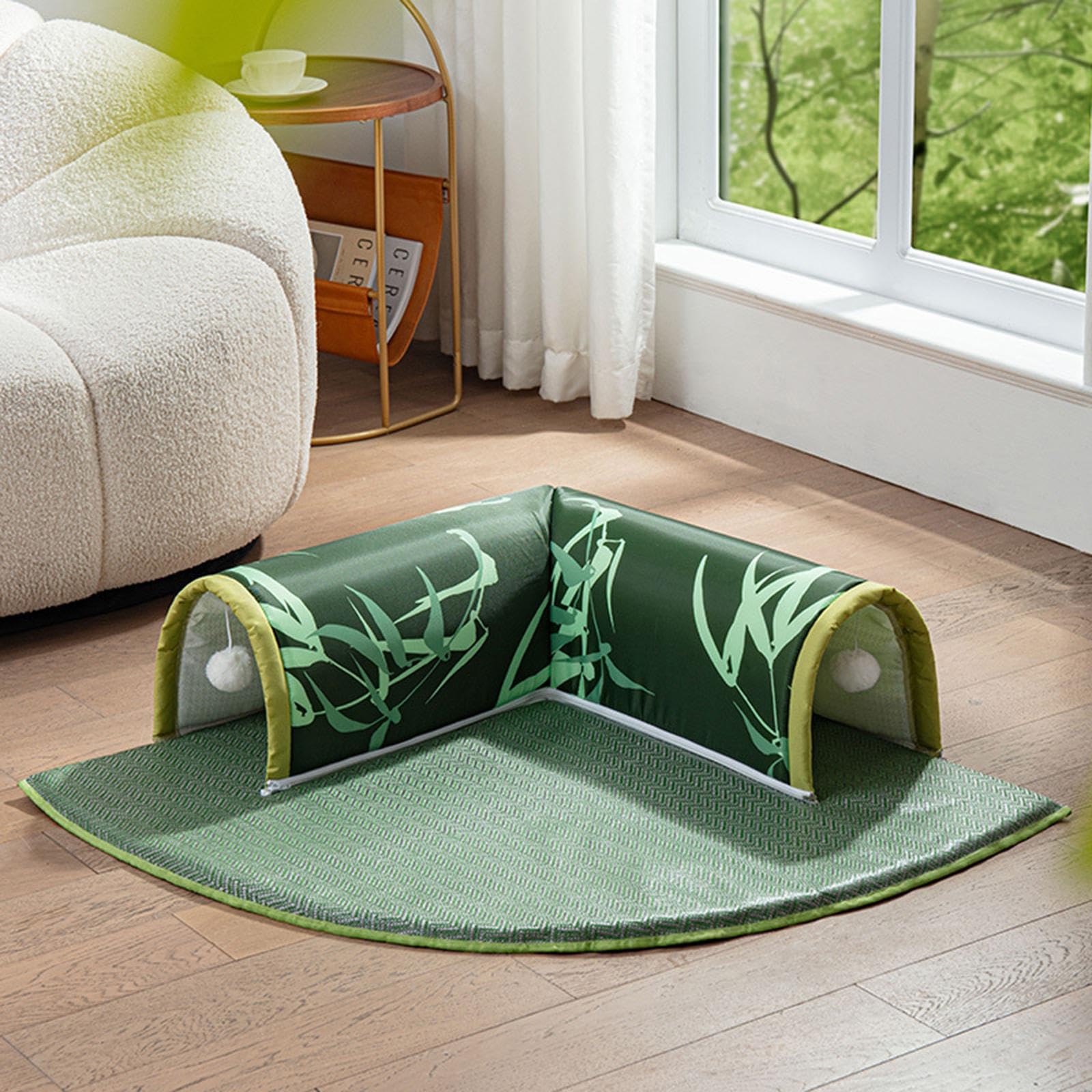 Cat Tunnel Cama Juguete Desmontable Plegable Accesorio con Alfombra Lavable Adecuado para Mascotas Gatos Hurones Erizos Hogar, Verde