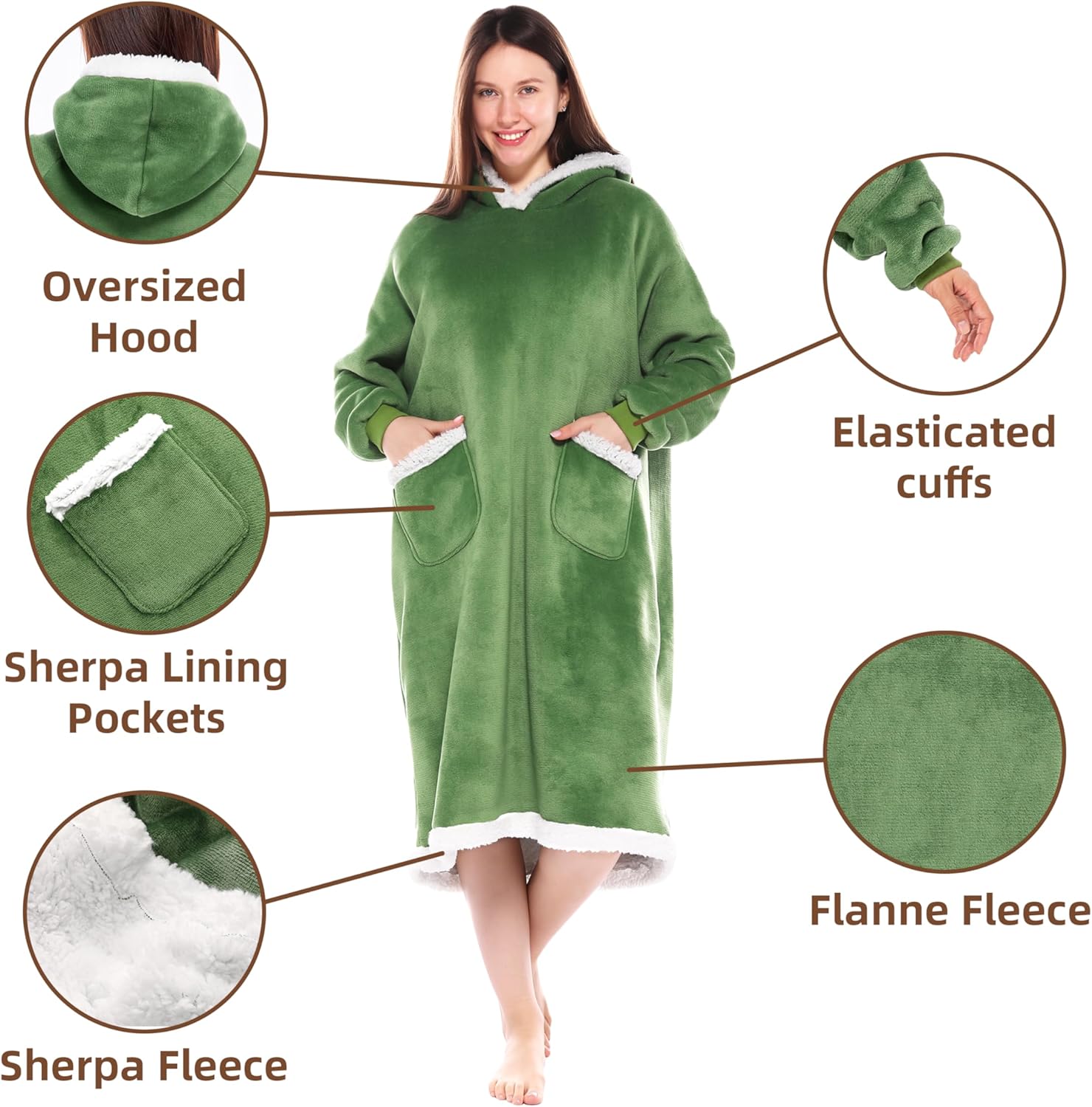 Hooded Blanket Wearable Super Soft Flannel & Sherpa, Oversized Fleece Hoodie Blanket, Cozy Wearable Blanket - Image 3