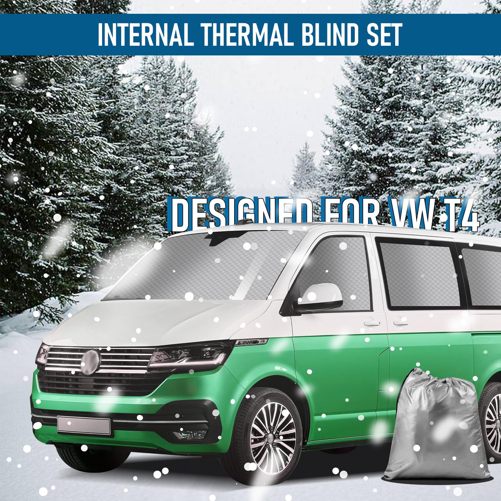 MaxAwe 8-teiliges internes Thermoschutzrollo-Set für VW T4 LWB, luxuriöses Sonnenschutz-Wrap-Abdeckungs-Kit, Windschutzscheiben-Frontabdeckung, sommerlicher UV-Sonnenschutz und Winterisolierung für VW