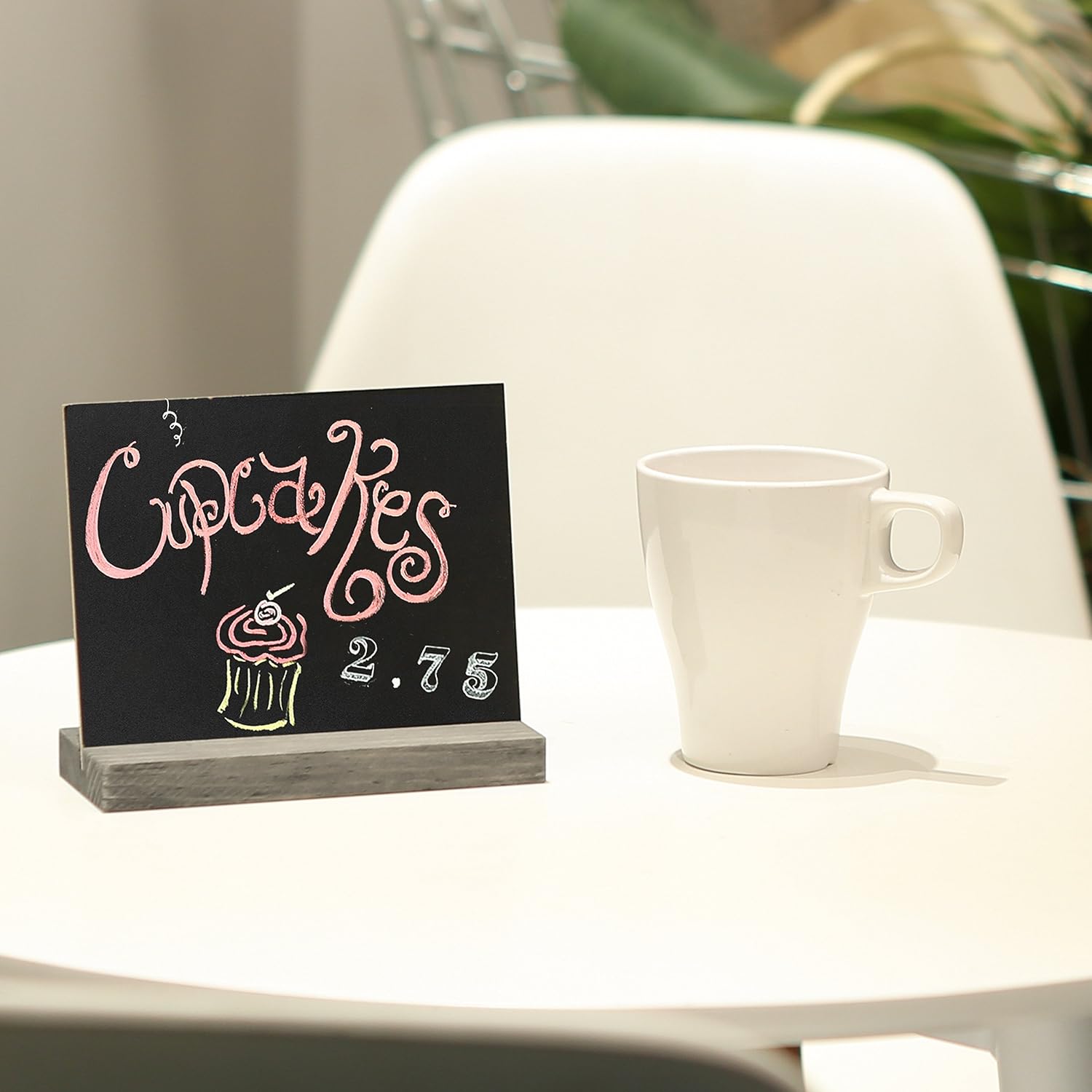 MyGift 4 Pack Small Tabletop Chalkboard Wedding Name Card with Rustic Brown Wood Base, Decorative Standing Price or Label Cards for Cafe, Bakery, Food Buffet Tables, 5 X 6 Inch