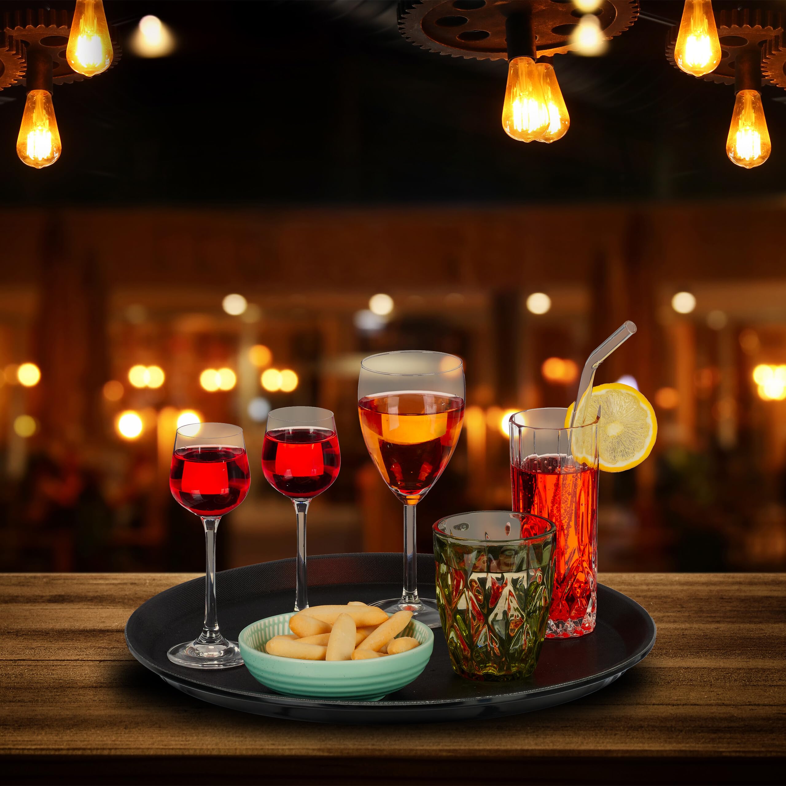 Relaxdays Set of 5 Serving Tray Bandejas Camarero, Pack de 5, Antideslizantes, Redondas, para Bar y Restaurante, Ø 35 cm, Plástico, Negro