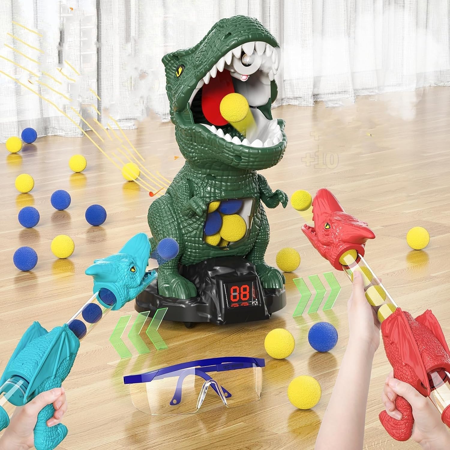 Dinosaur Toys Shooting Games, Movable Shooting Target Toy (2 Guns, 24 Balls)