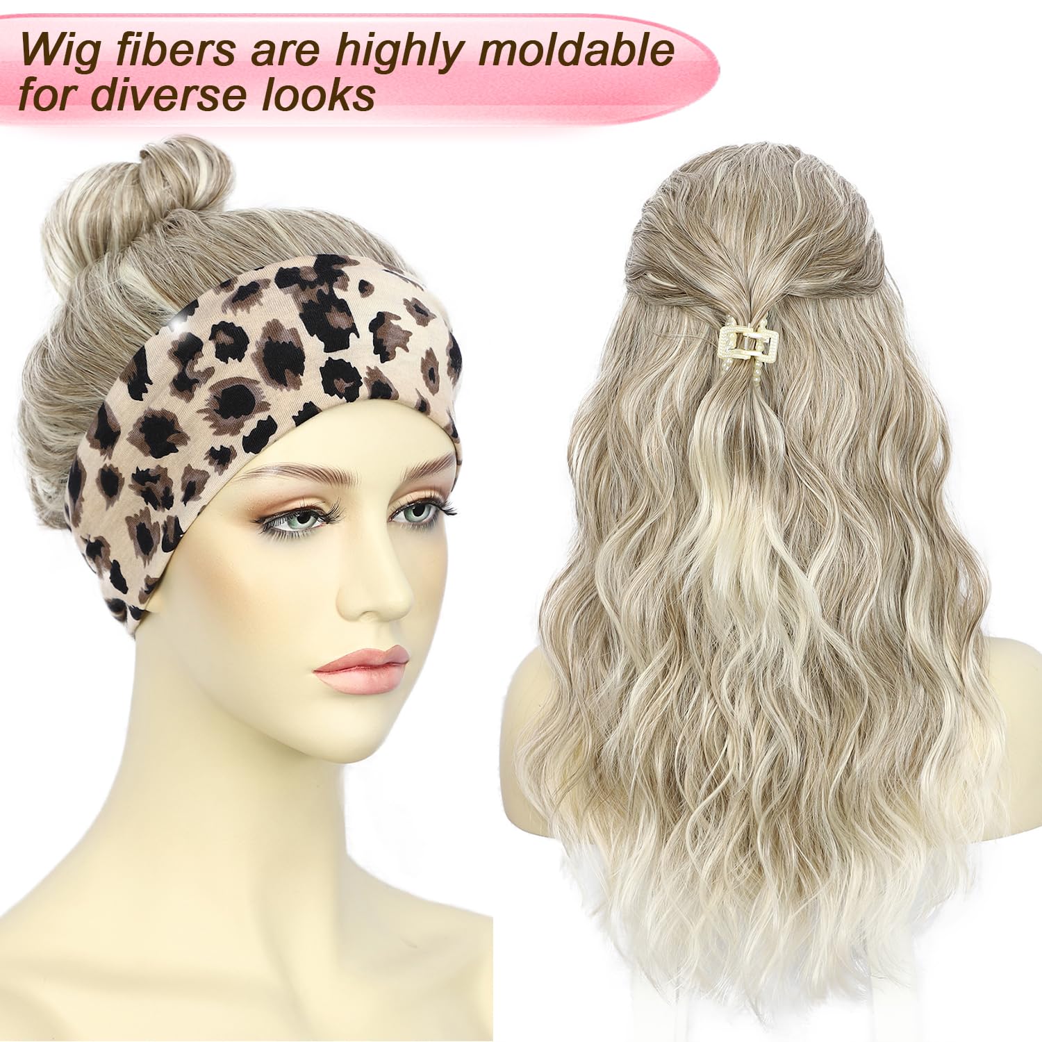 Sapphirewigs Headband Wig Grey Wavy Synthetic Headband Wigs for Women Body Wave Glueless Short Hair Daily Wear Date Party Halloween Christmas 20 inch - Image 4