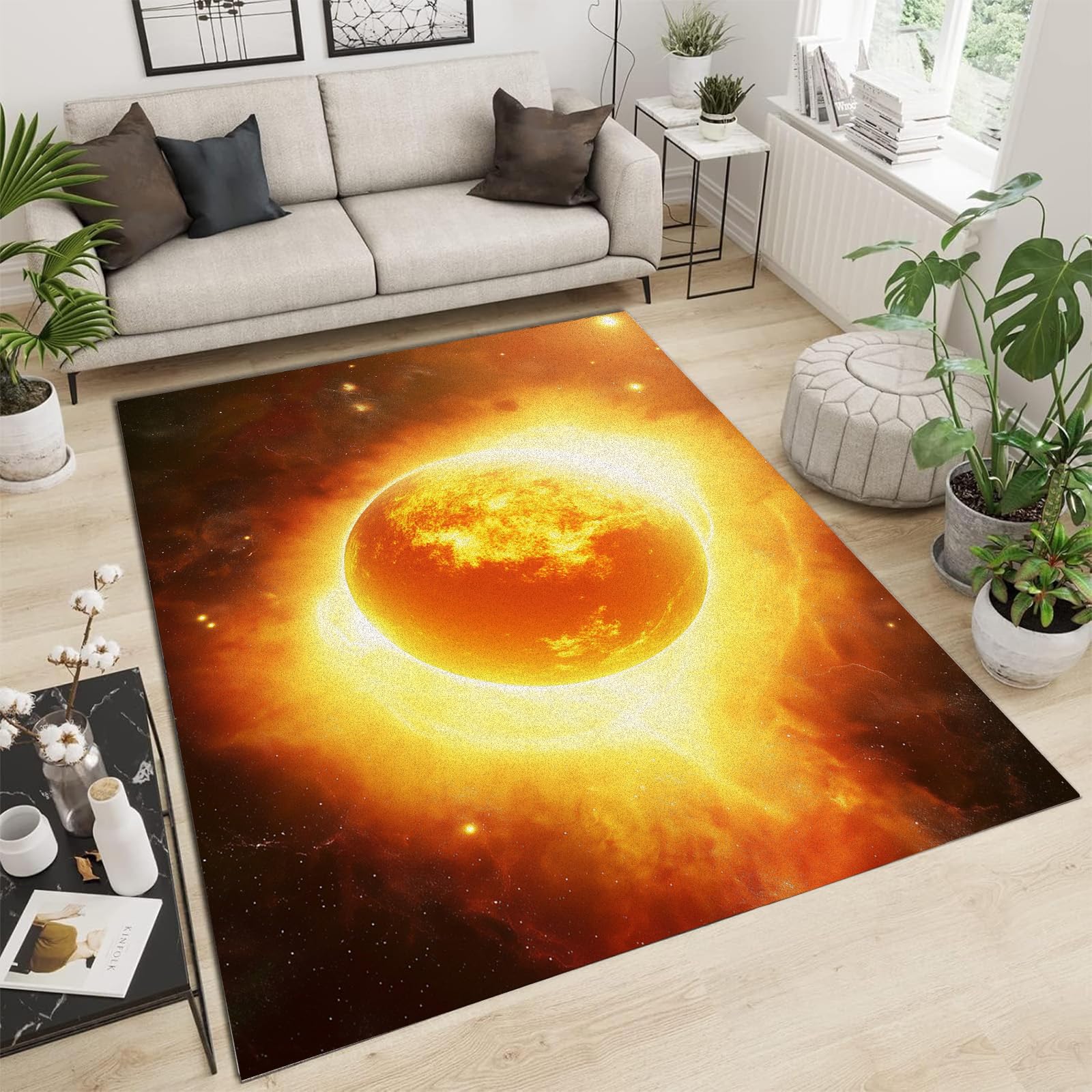 Tapis vintage planète grand format lavable à dessous antidérapant