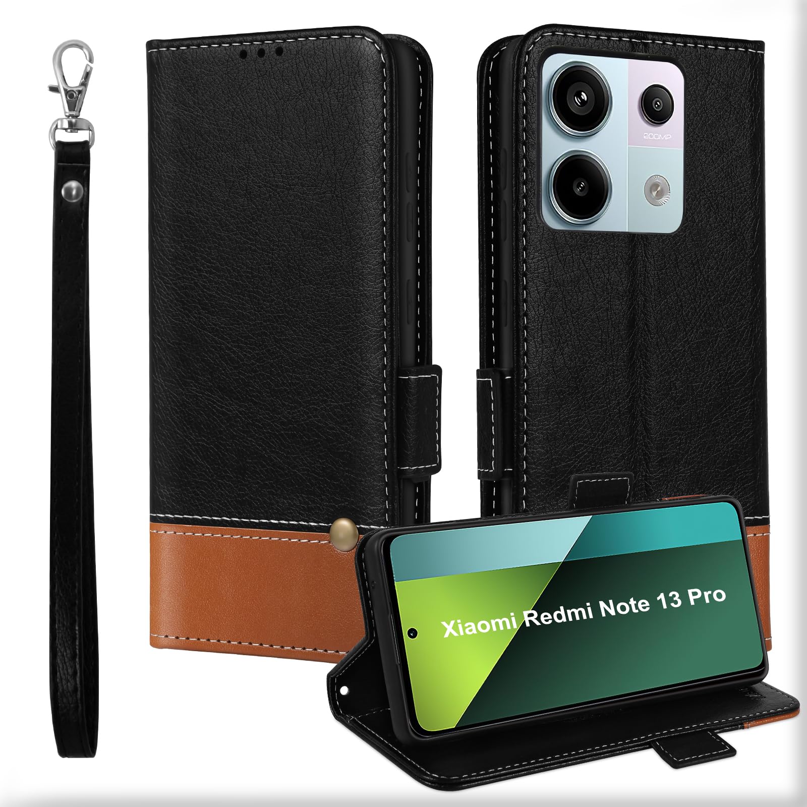 PEIYE Leather Wallet Case For Xiaomi Redmi Note 13 Pro 5G / Poco X6 5G, Flip Folio Cover With Card Slots And Cash Compartment, Shockproof TPU