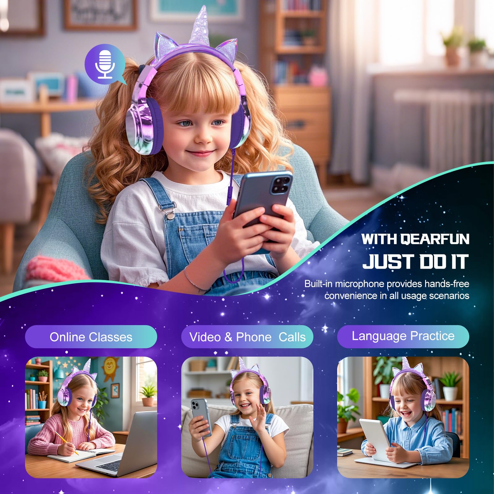 JYPS Kinder Kopfhörer, Kopfhörer Kinder mit Kabel, 85/94dB Lautstärkenbegrenzer, Audio-Sharing, Faltbare, Einstellbar, Stereo Sound, ab 3 5 6 7 Jahre für Schule/Tablet/PC