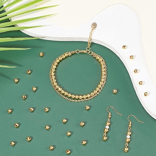 Miniatura 5 de PH PandaHall 800 cuentas espaciadoras redondas lisas, cuentas de hierro chapadas en oro de 0.197 pulgadas, bolas de oro sin costuras, cuentas de