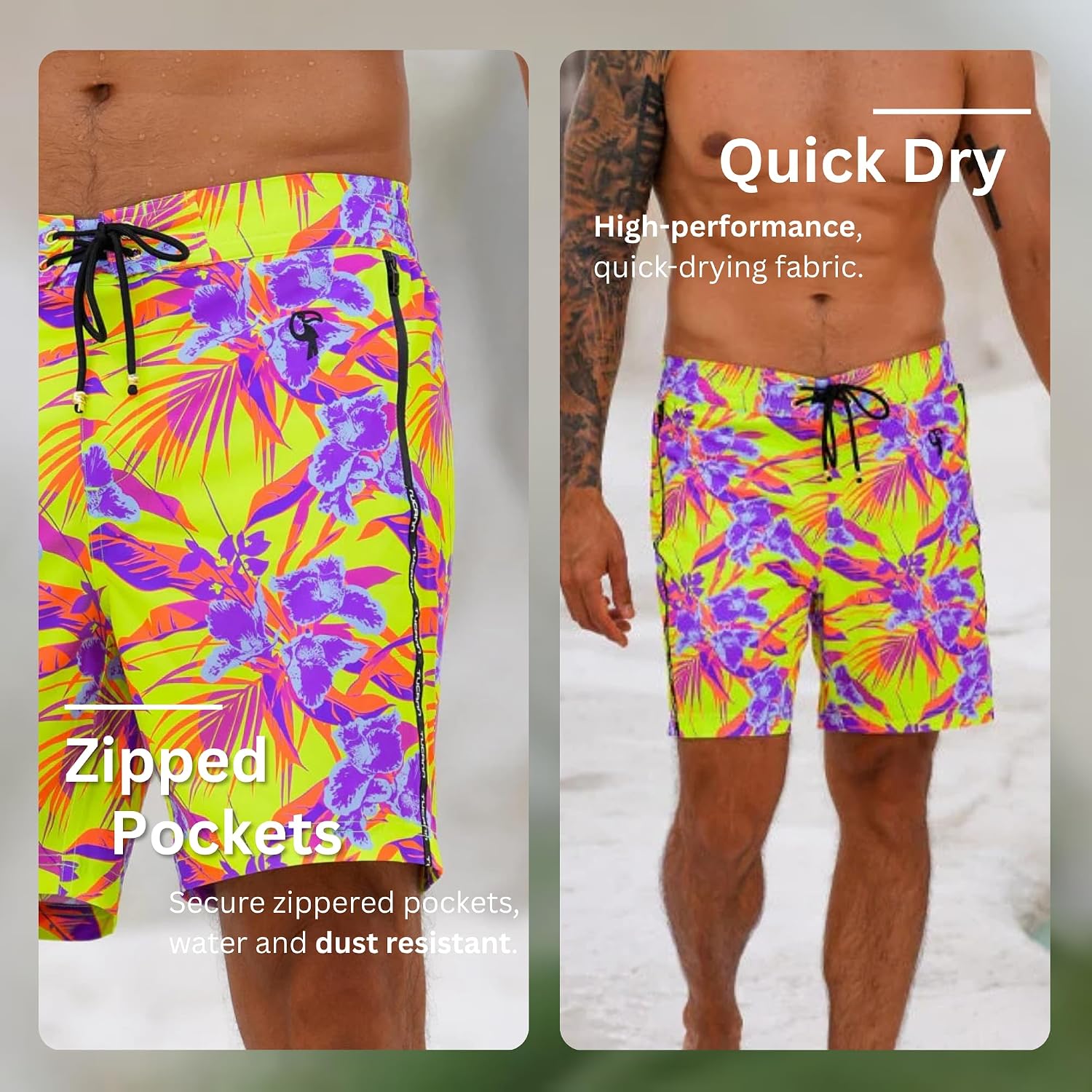 Tucann Men's Trunks 7" Compression Liner Quick Dry Zipper Pocket Chlorine Resistan 4 Way Stretch Swim Shorts for Men