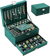Jewelry Organizer Box for Women,Green Velvet Jewelry Box 3 Layer Large Jewelry Storage Case with Lock Rings Jewelry Box Organizer for Earrings Necklace Bracelets Storage Box(2 Layer)