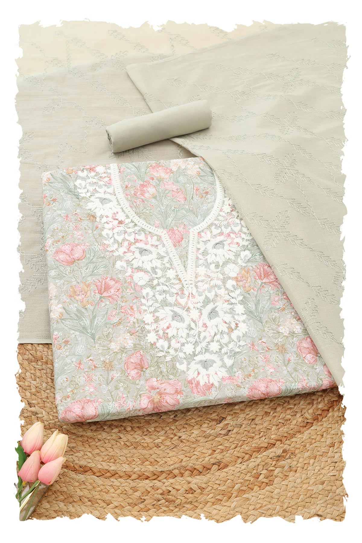 Womens Cotton Botanical Printed Chikankari Embroidered Dress Material-image-0