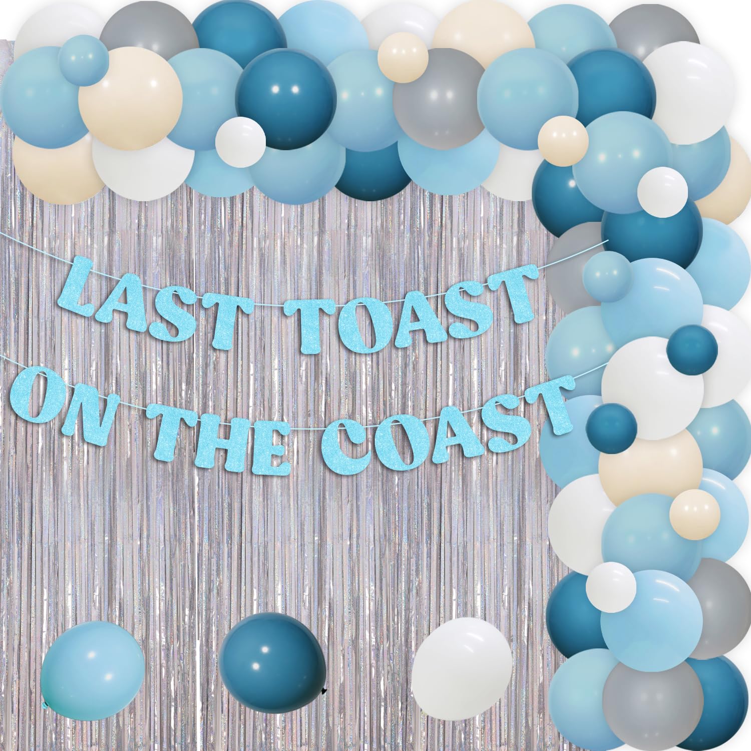 Bandera De Last Toast On The Coast – Decoración Costera Para Despedida De Soltera, Decoración Náutica Para Fiestas De Despedida De Soltera, Con Botella De Champaña Y Anillo De Purpurina Azul
