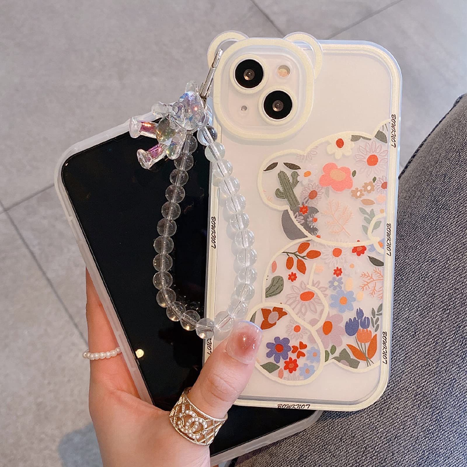 Custodia Per IPhone X Con Motivo Fiori E Orso - Trasparente Con Catena A Tracolla, Protezione Fotocamera, Per Ragazze - 2