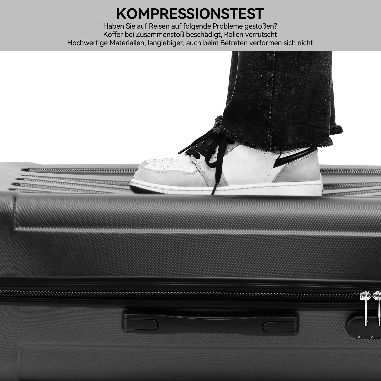 BEIBYE Handgepäck Koffer M 55 cm – Kabinenkoffer aus ABS, leicht, 360° Doppelrollen, Reisekoffer für Kurzreisen, Schwarz