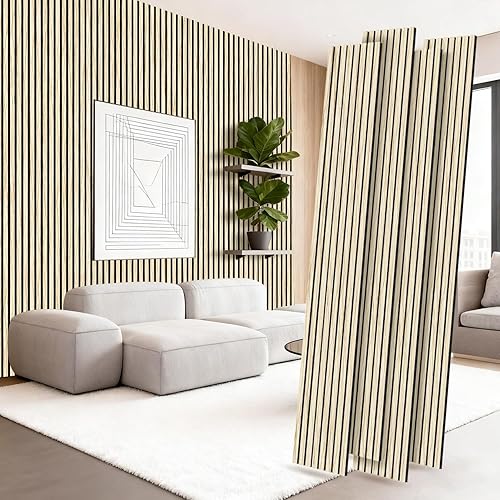 Vista 50 de RITOLLO Paquete de 4 paneles de madera para pared, paneles acústicos de listones de madera de 47.2 x 23.6 pulgadas para pared, paneles Roble natural