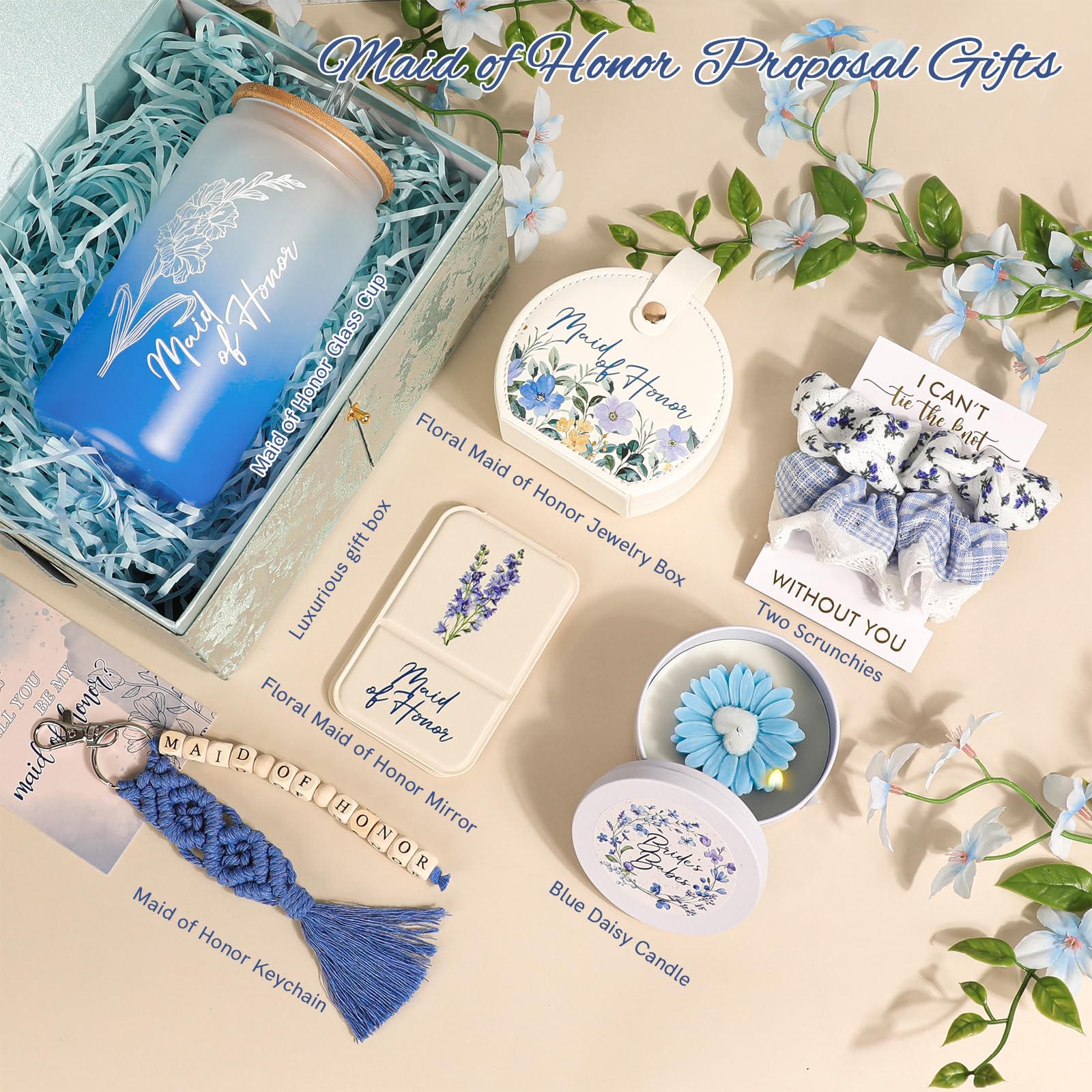 Maid of Honor Proposal Gifts,Wedding Bachelorette Party Will You Be My Maid of Honor Glass Cup Candle Jewelry Box Gift Set