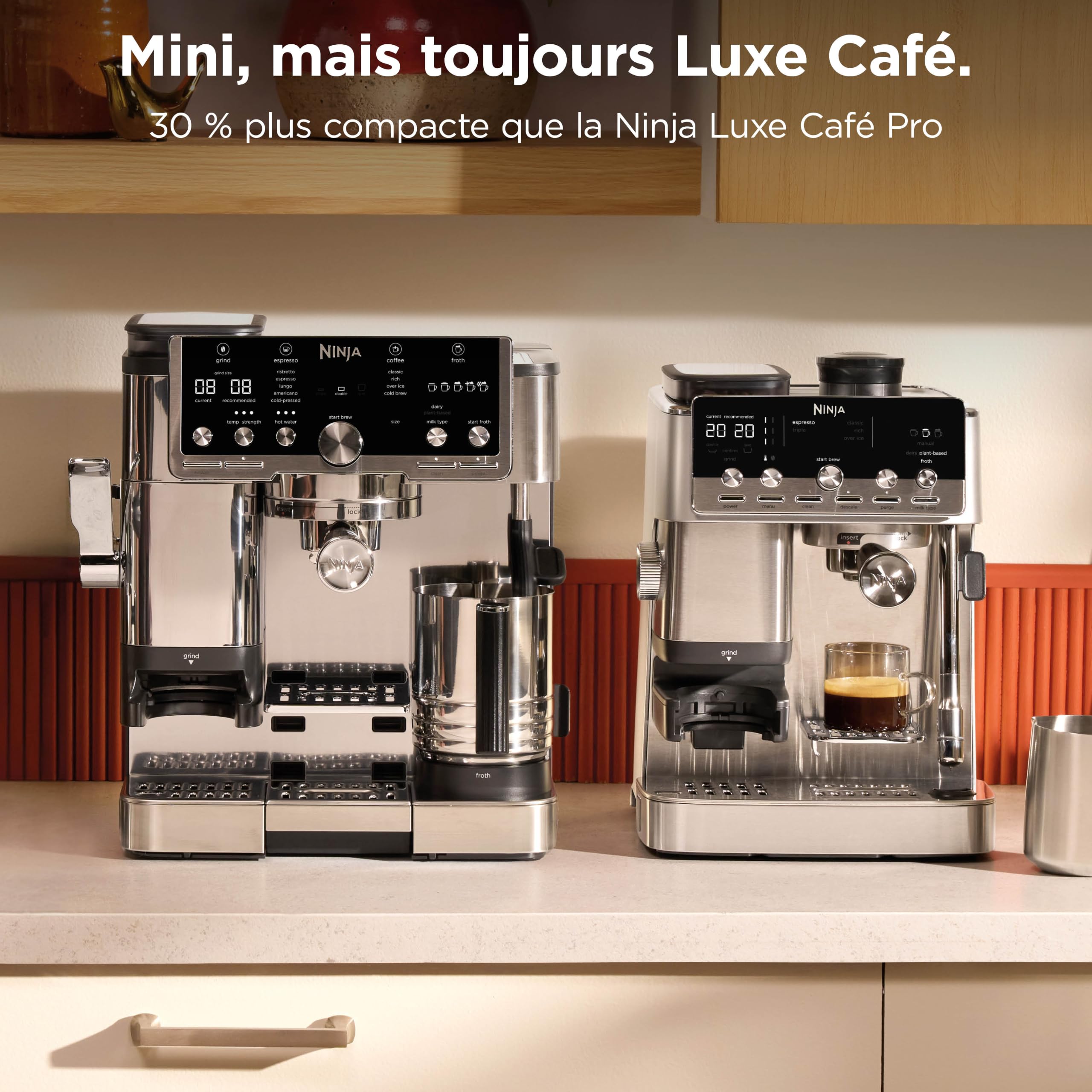 Ninja Luxe Café Mini 2-en-1, Machine à café filtre et expresso avec broyeur à grains intégré et mousseur automatique ES351EU