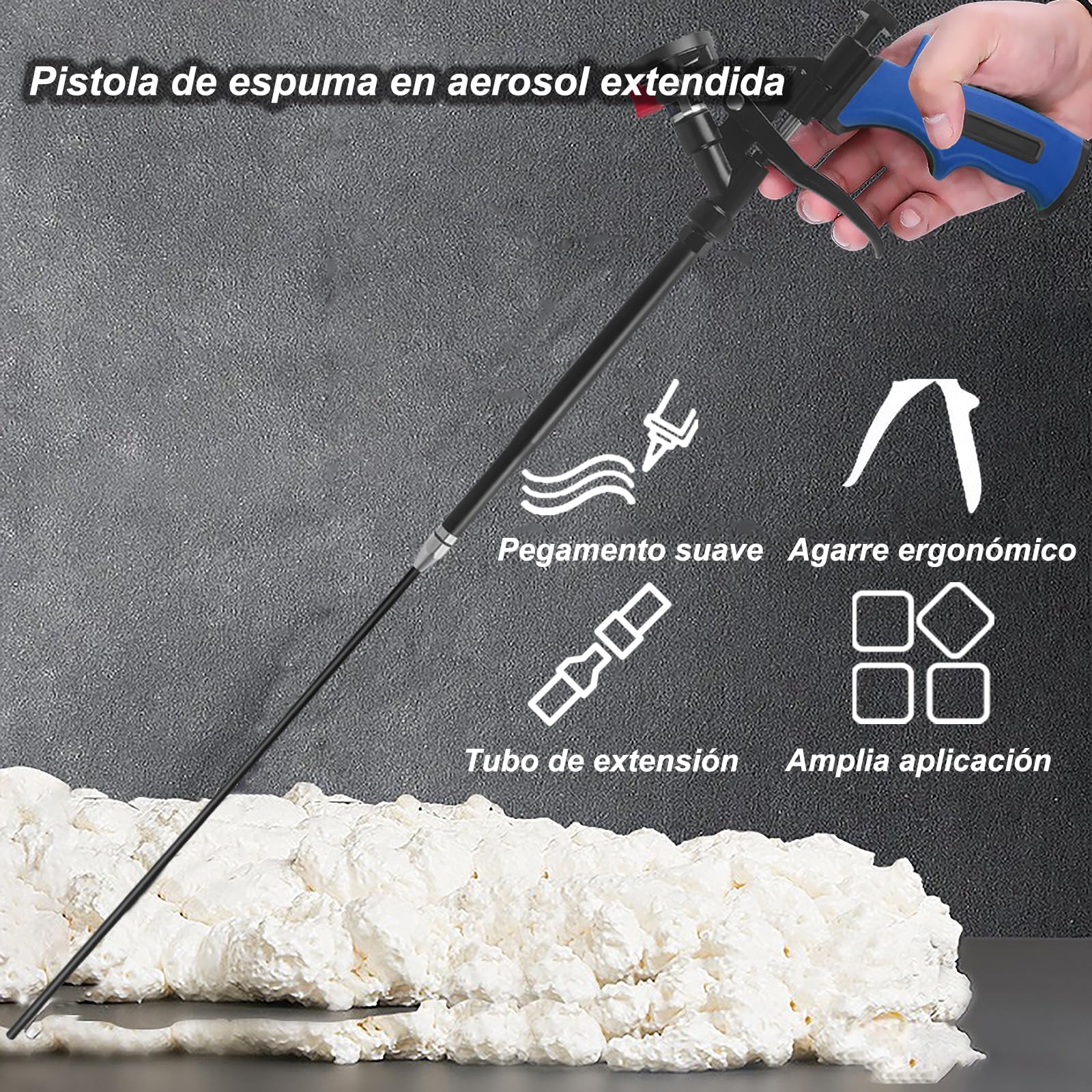 Pistola de espuma desmontable de 24 pulgadas, pistola de espuma expandible profesional, pistola de espuma dispensadora adecuada para calafatear, llenar, sellar (azul)