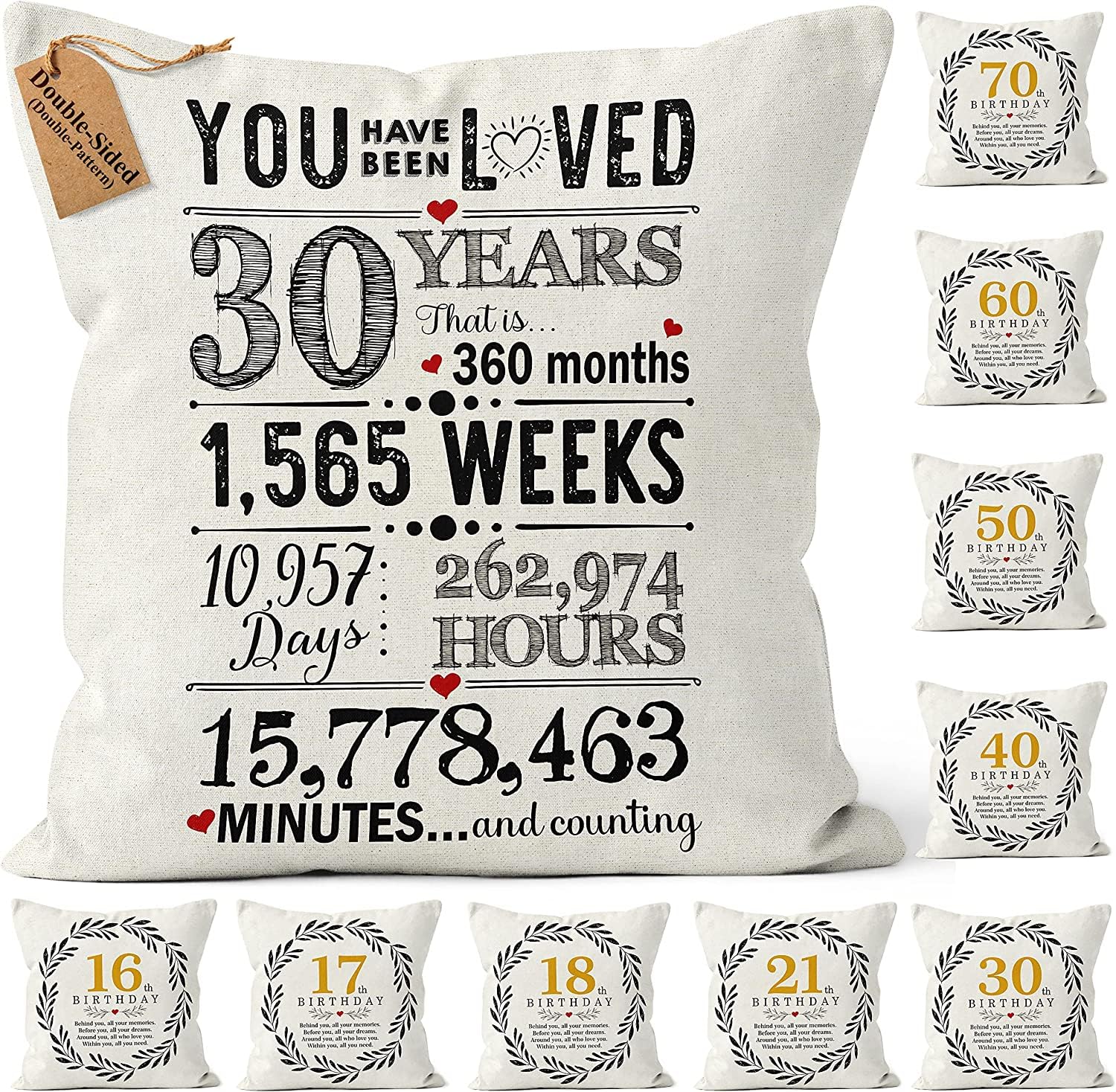CROWNLY®- (Double-Sided) 30th Birthday Gifts For Women Men Cushion Covers 18x18 Dad Daddy Best Friend Friendship Sister Popular Birthday Gift