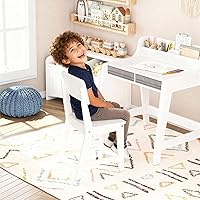 Vista 9 de UTEX Juego de escritorio y silla para niños, escritorio de estudio para niños con cubos de almacenamiento, mesa de estudio para niños de madera