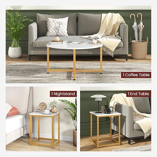 Miniatura 6 de Giantex Juego de 3 mesas redondas anidables, moderna mesa auxiliar de mármol sintético con 2 mesas auxiliares, marco de metal resistente, juego de