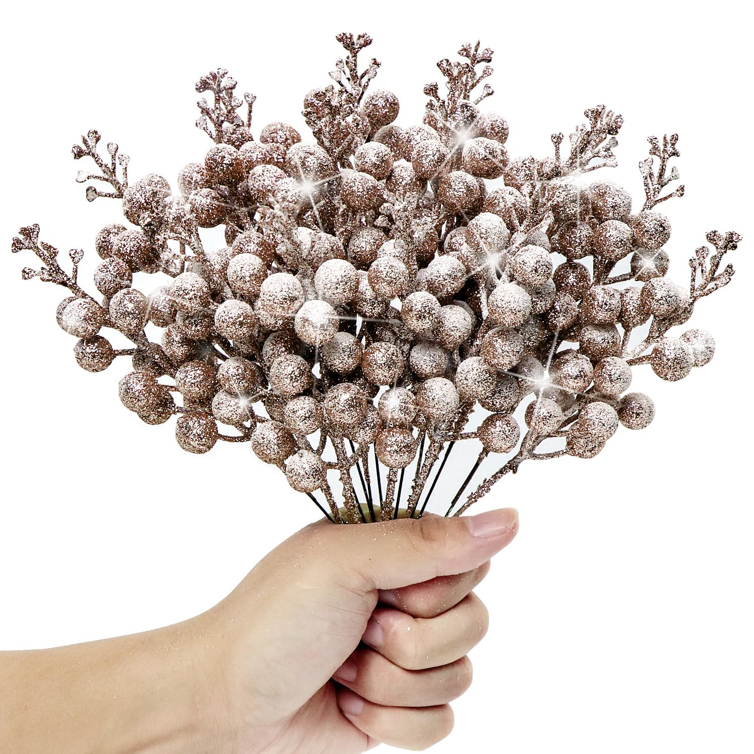 KKSTY Pack of 16 Christmas Glitter Berries Stems