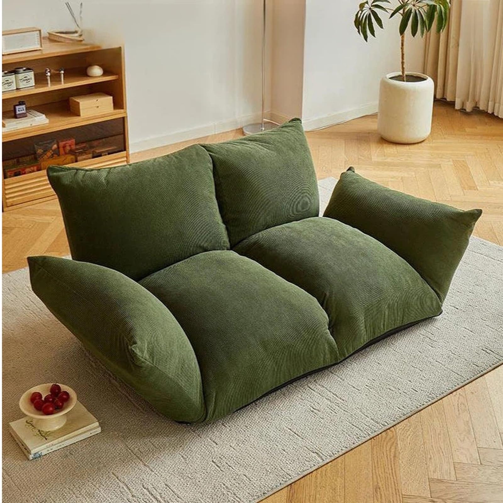 Krzesło torba fasola Składana dmuchana sofa Mała podłogowa z poduszką i oparciem Sofa do sypialni(Green,Duży)