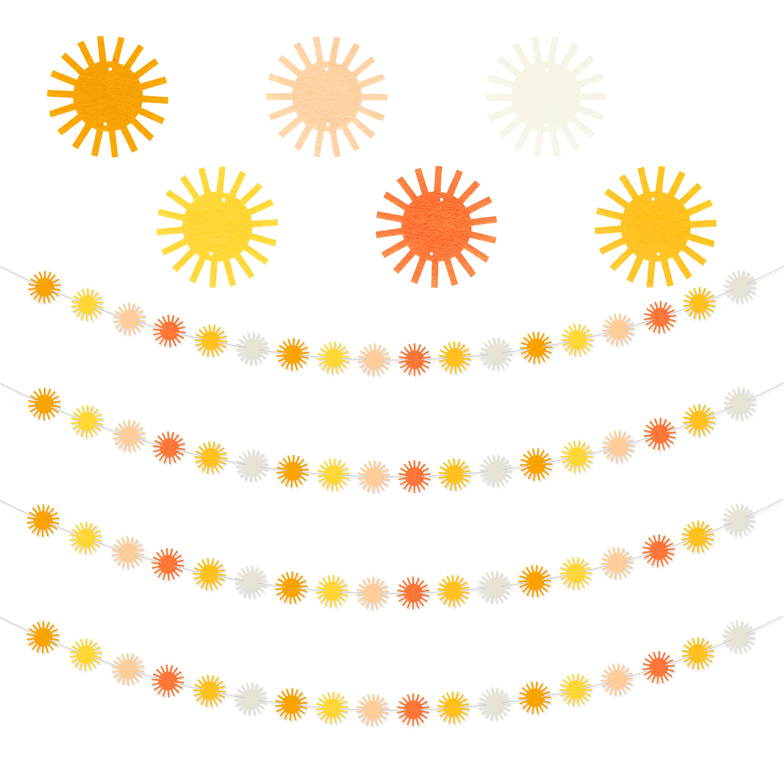G1ngtar Boho Sun Garland Felt Artificial First Trip Around The Sun String Banner Hippie Boho Muted Sun Party Supplies Aesthetic Indoor Outdoor Party Decoration for Baby Shower Wedding 4Pcs