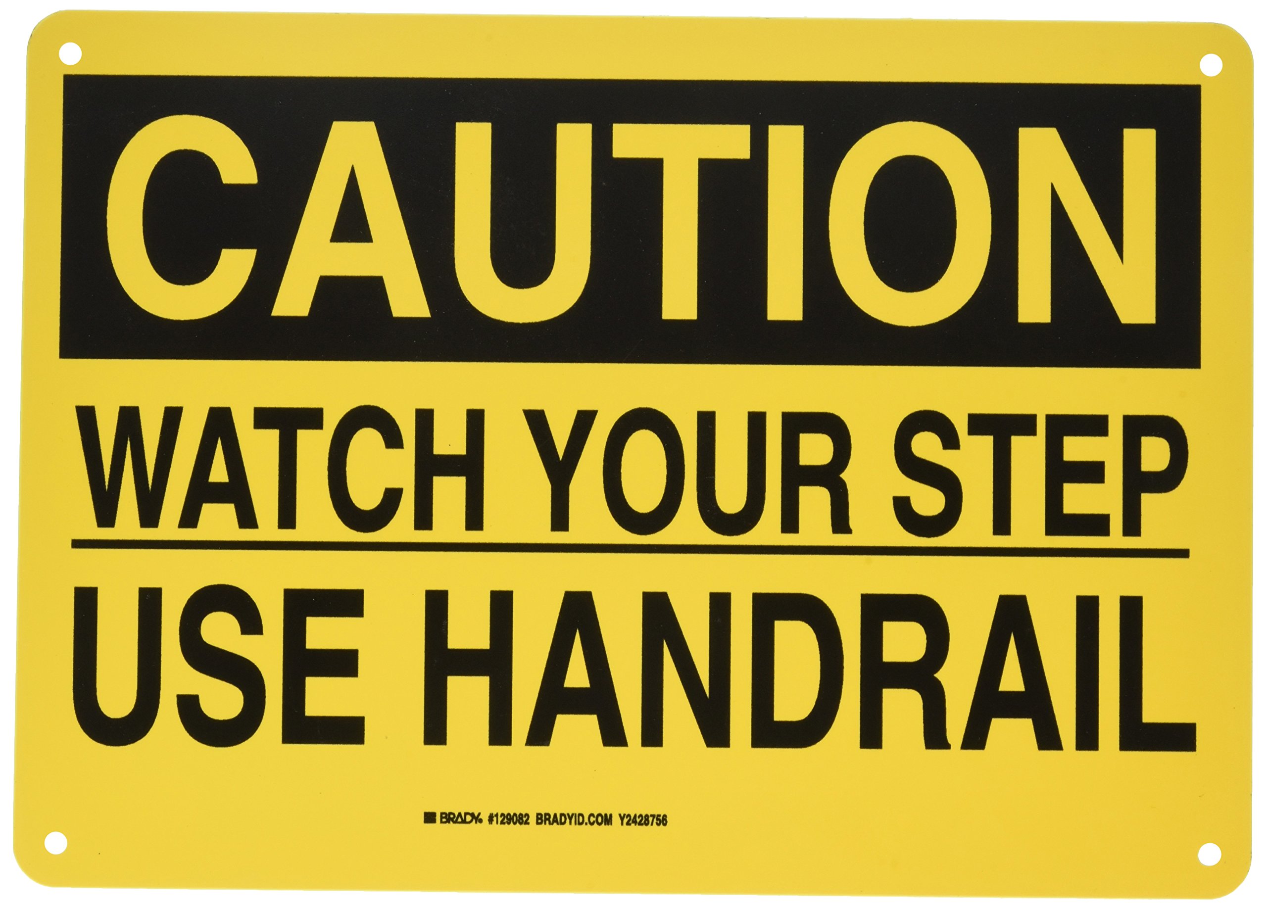 Panneau Brady signalisation industrielle Watch Your Step jaune noir sécurité escalier