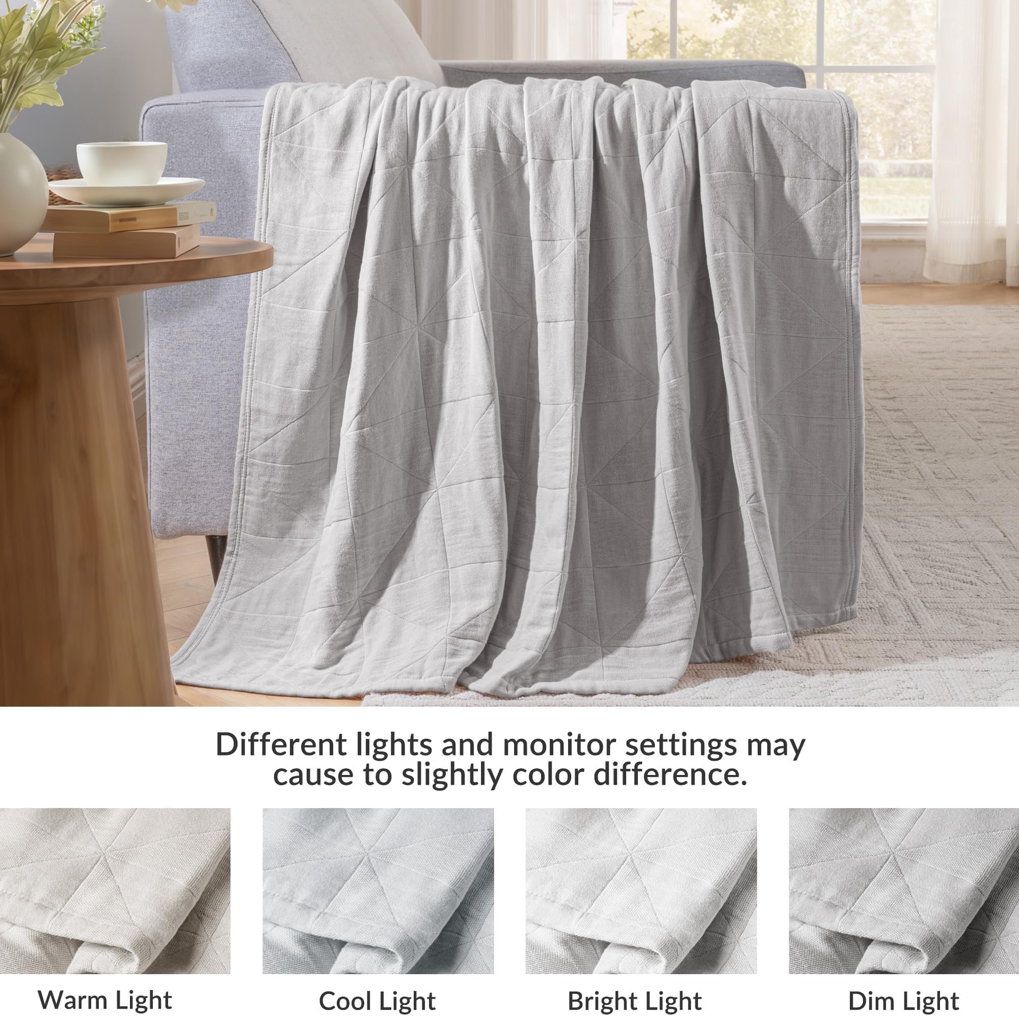 Exclusivo Mezcla 100% bawełna, 4-warstwowy muślinowy koc Queen Size na łóżko, odprowadzający wilgoć i oddychający koc z gazy z geometrycznym wzorem, zapewniający komfort przez cały rok, 229 x 229 cm