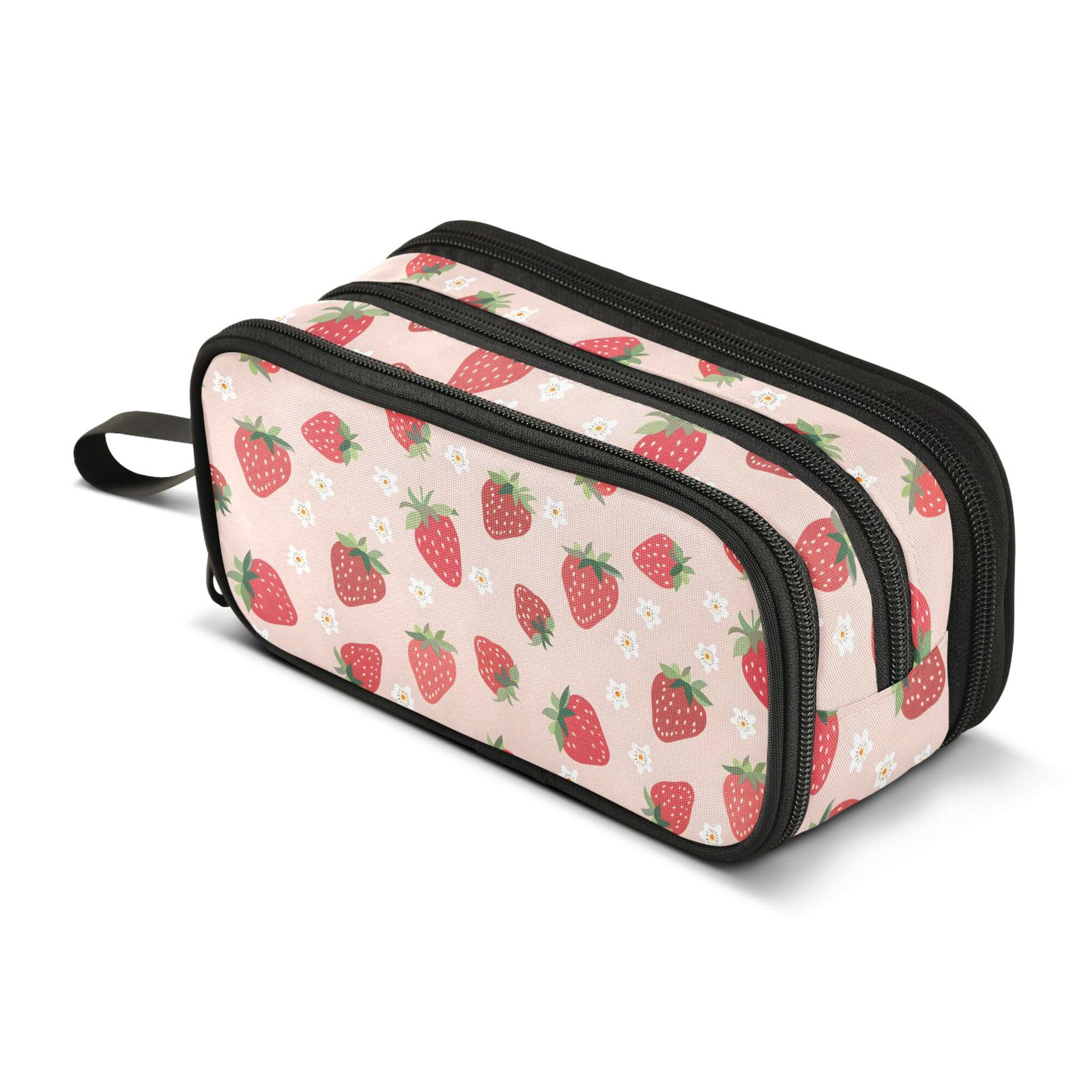 Large Pencil Case, Big Capacity Pencil Bag Pen Pouch Holder 3 Compartments, Strawberry School Office Supplies Stationery Makeup Bag Storage Organizer for Students Girls Boys Women Men