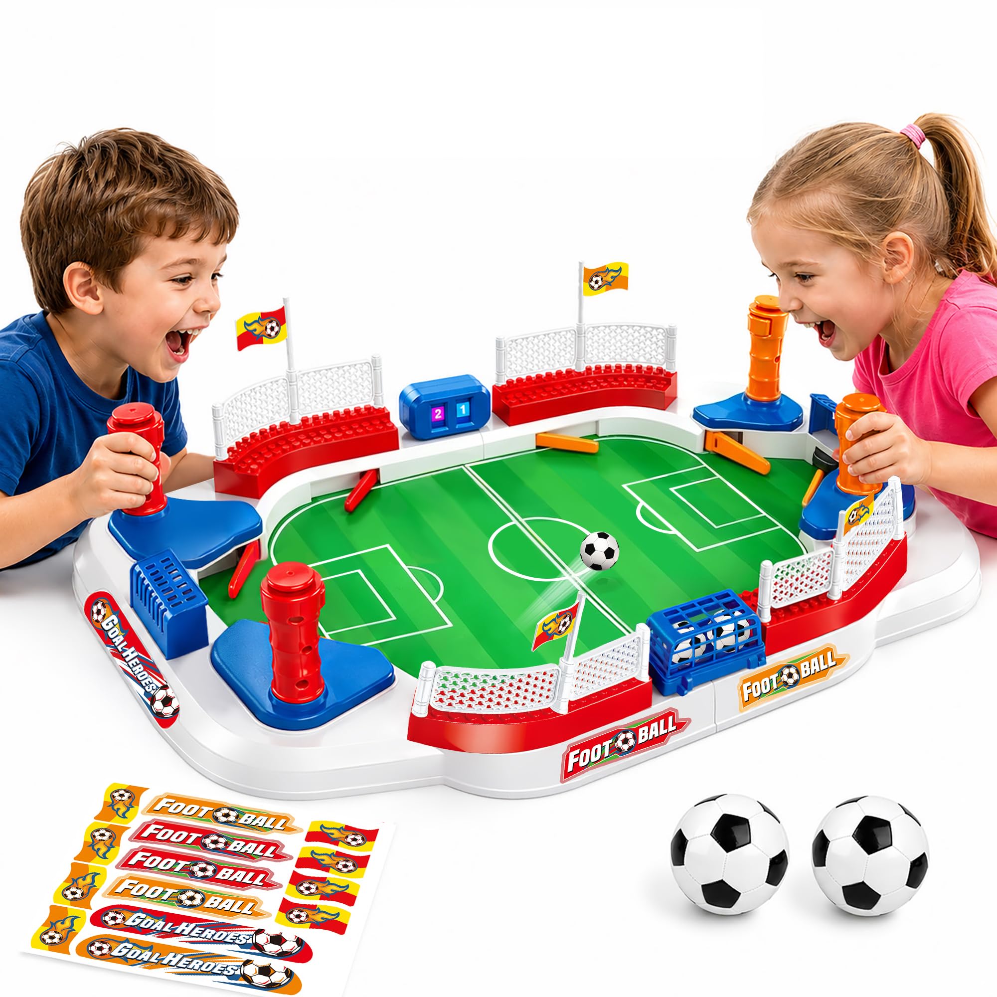 Mini Tabletop Football Game for Kids, 2 Player Interactive Foosball Table with Dual Controls, Goal Bell & Scoreboard, Indoor Family Board Game Gift for Boys