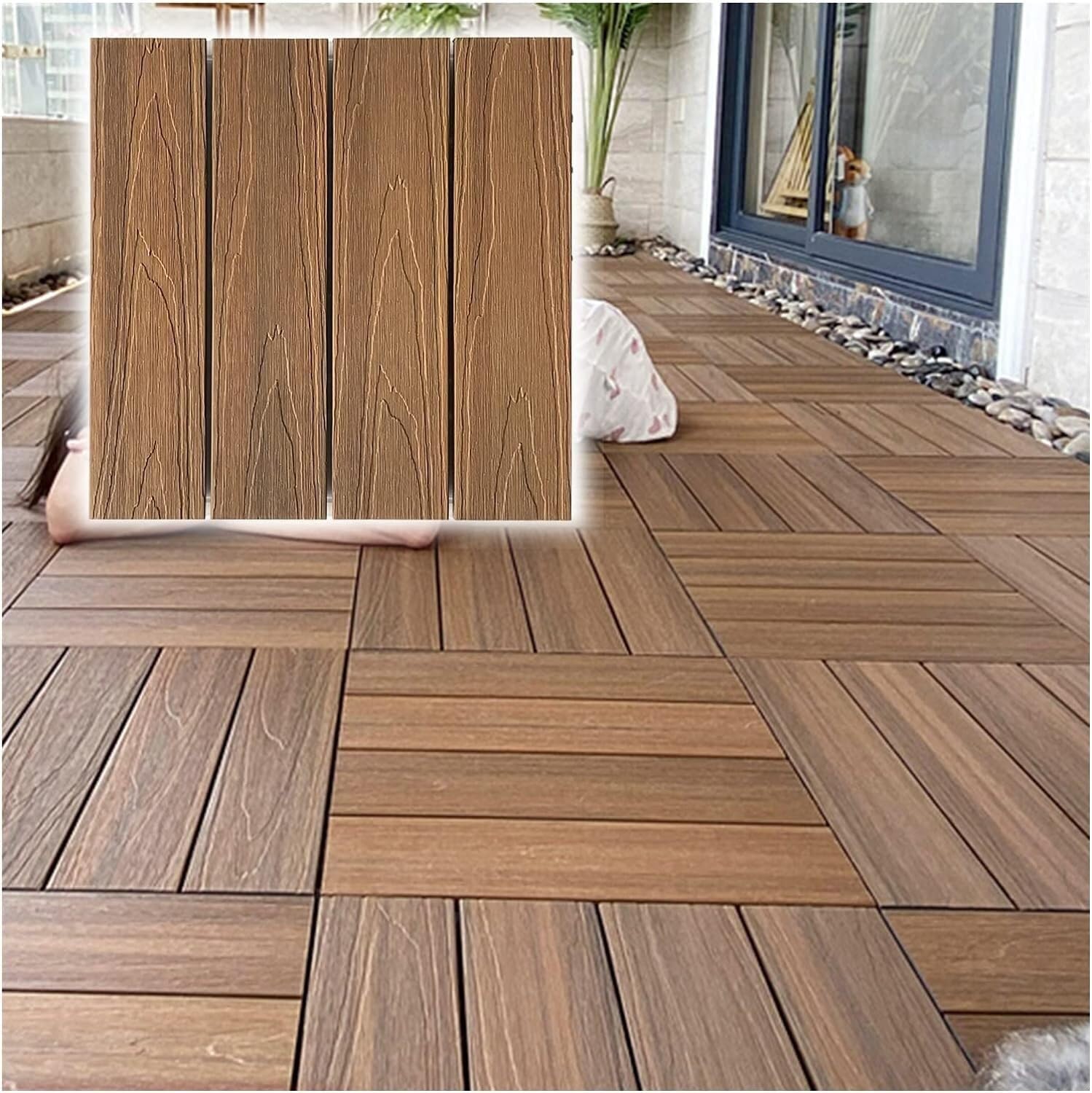 Hpthly Brown Shower Bath Mat Wood-Plastic Composite Patio Diy Deck Tiles Interlocking Balcony Floor Pedal,-20Pcs