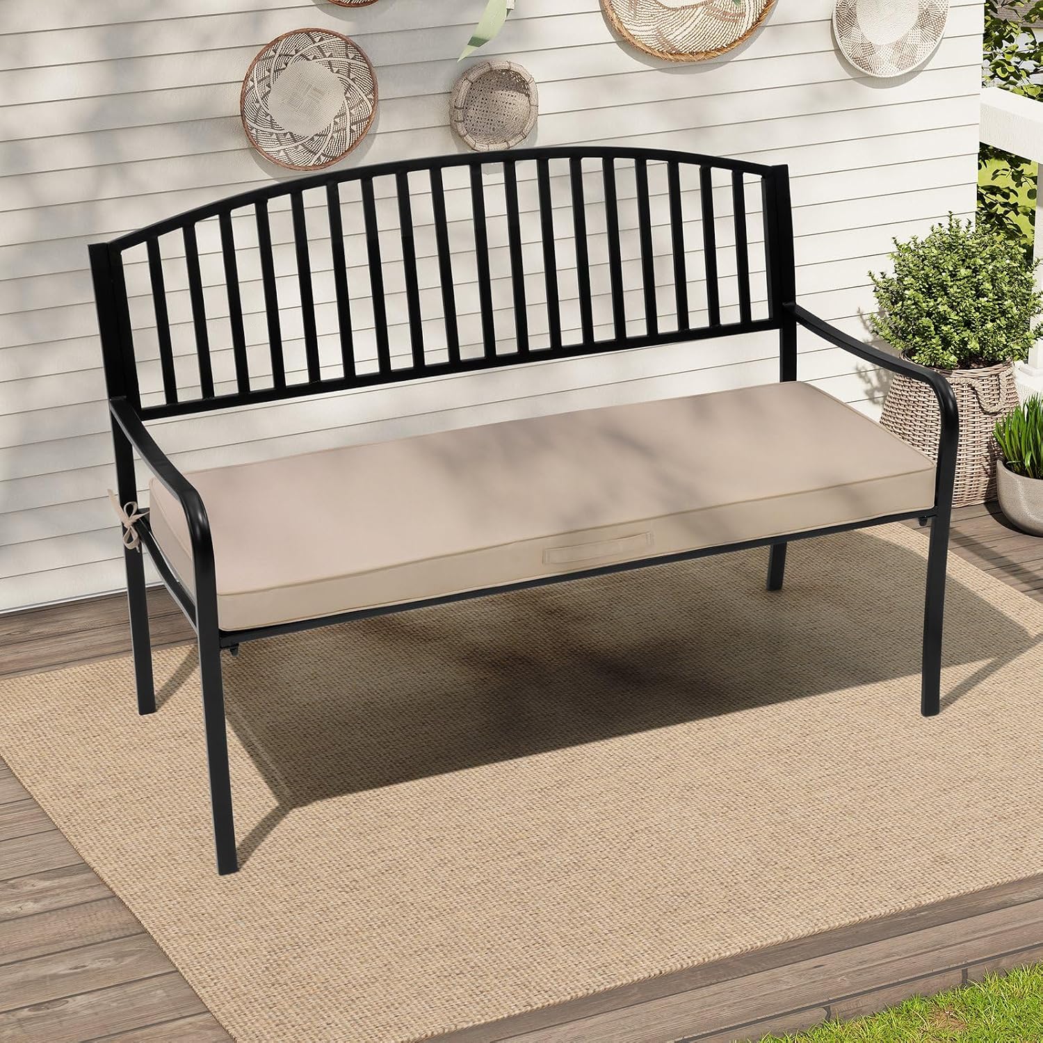 Crestlive Outdoor Bench Cushion 59 x 18 Inch, Waterproof Patio Furniture Cushions, Fade-Resistant Porch Swing Replacement Pad, Adjustable Straps and Handle, Beige