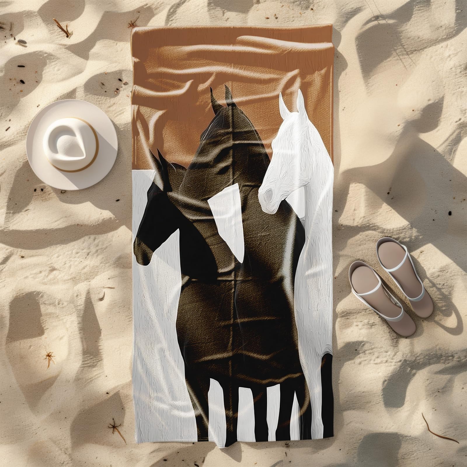 Générique Serviette Microfibre Plage Modèle Noir Blanc