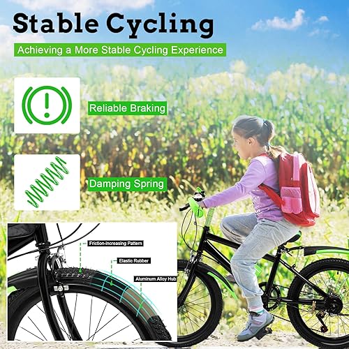 Miniatura 4 de Fifizoo - Bicicleta infantil de 20 pulgadas para niños y niñas de 8 a 13 años de edad, bicicleta de montaña MTB de 7 velocidades de alta Caron Steel