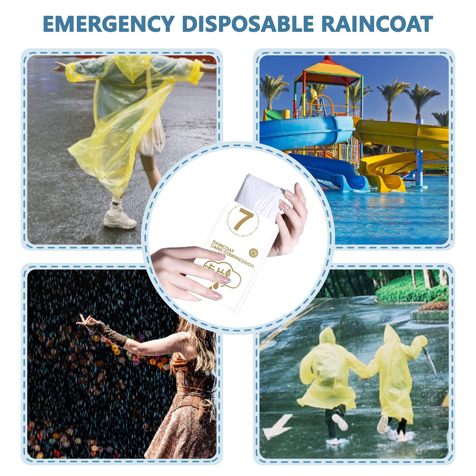 Set di 7poncho antipioggia trasparente poncho pioggia donna uomo impermeabile con cappuccio trasparente e polsini elastici, impermeabile monouso per escursioni in bicicletta campeggio,