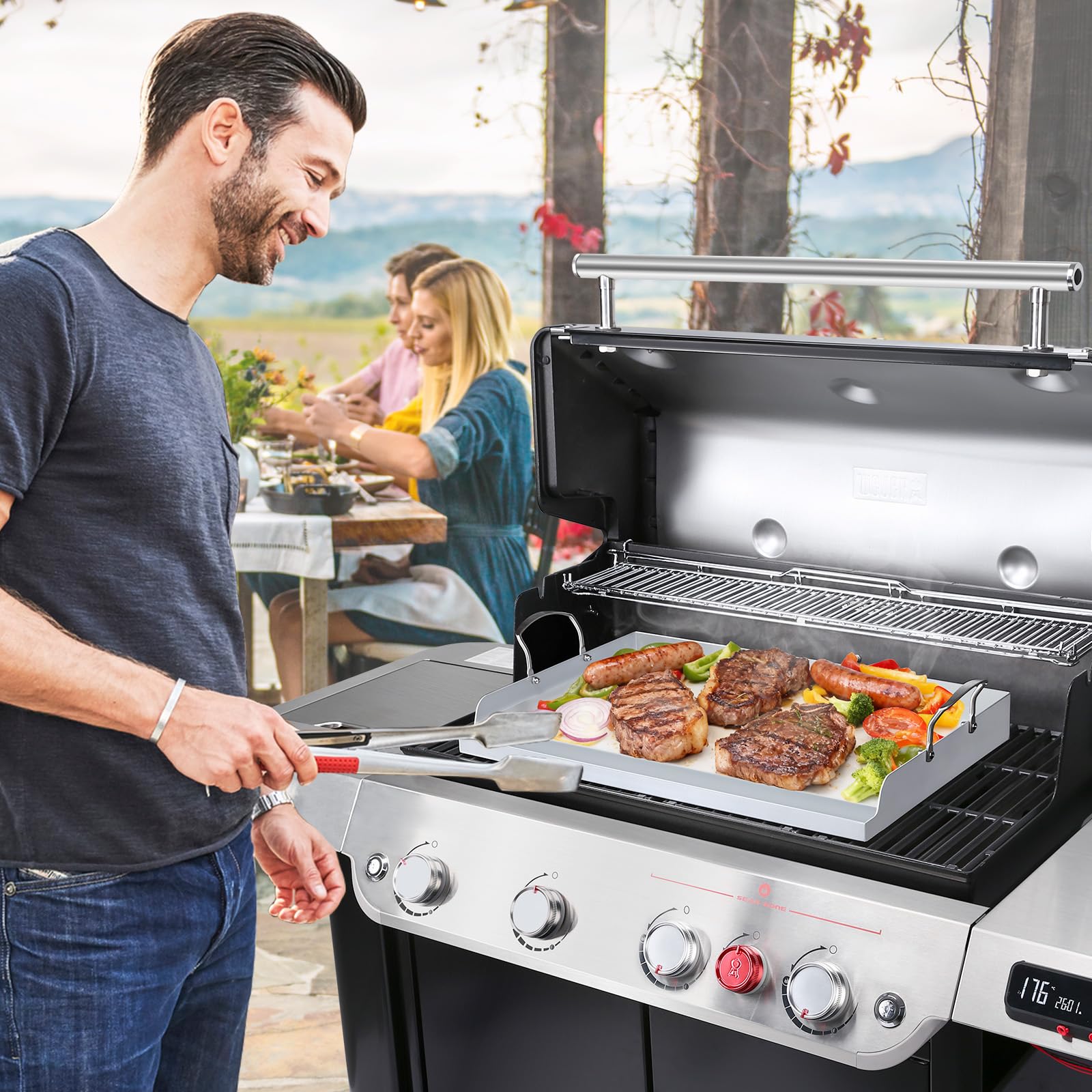 Nonstick Stainless Steel Griddle for Gas Grill Nanoceramic Universal Griddle for Gas Stove Top 25" x 16" Flat Top Plate Cooking Skillet Pan Teppanyaki Camping Outdoor Tailgating Plancha Para Cocinar