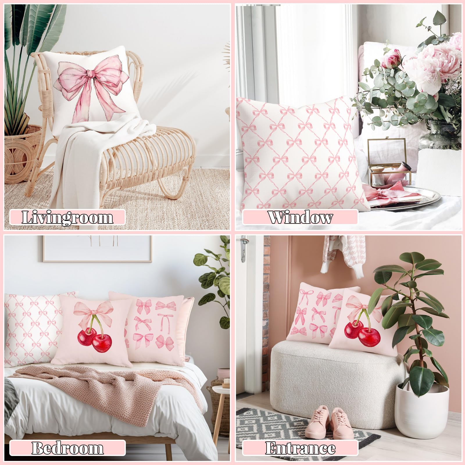 Mixweer 4 stuks 45 x 45 cm Coquette Kussenslopen Roze Strik