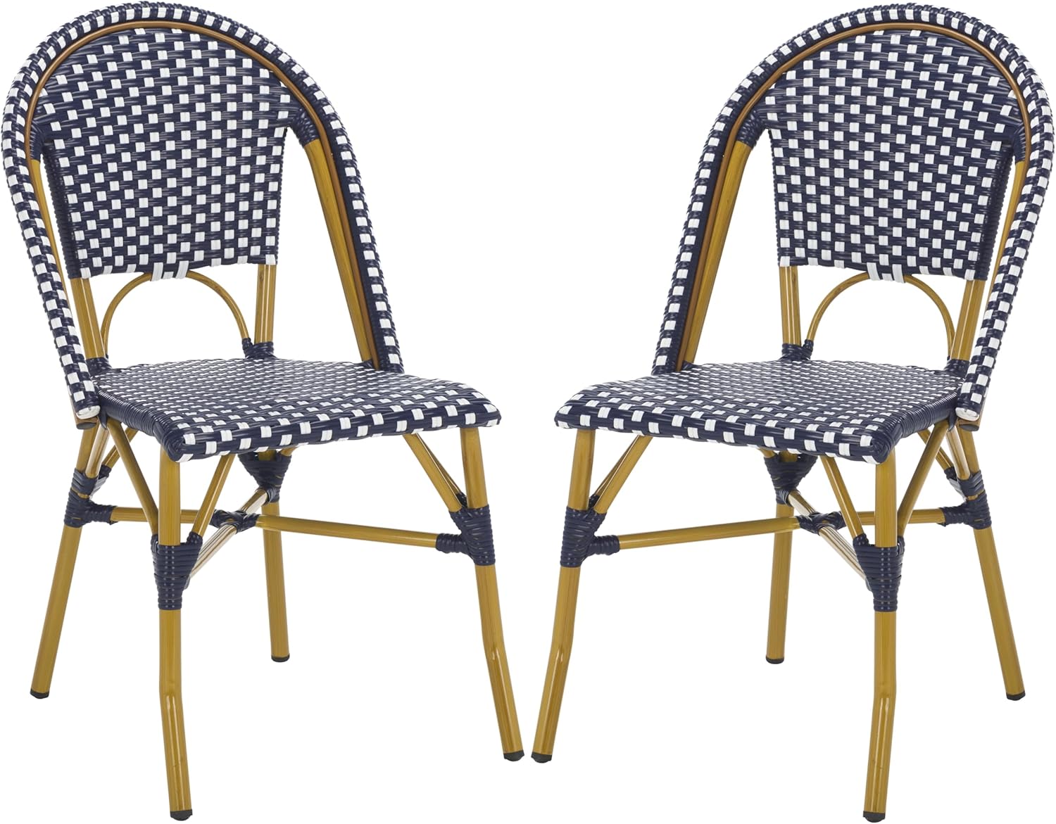 Safavieh Home Collection Hooper Indoor-Outdoor Stacking Side Chairs | Navy & White | Set of 2
