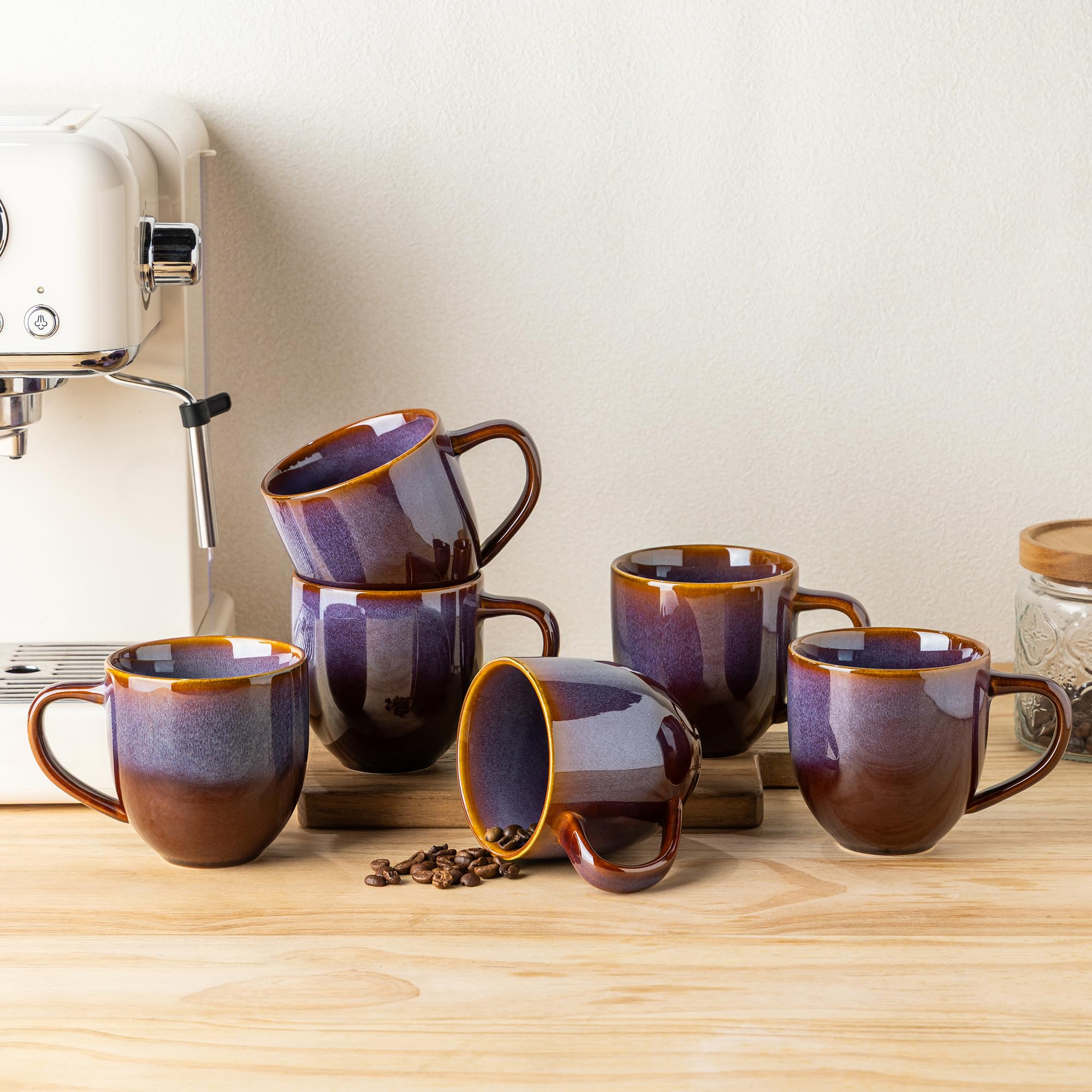 Photo 1 of theterra Ceramic Coffee Mugs Set of 6, 12oz Handmade Coffee Cups with Handle for Latte, Tea, Milk, Beer, Hot Cocoa, Amber Amethyst