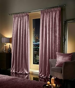 viceroy bedding Pair of Crushed Velvet Curtains PENCIL PLEAT Tape Top BLUSH PINK Fully Lined Thermal Insulated 46" wide x 54" drop