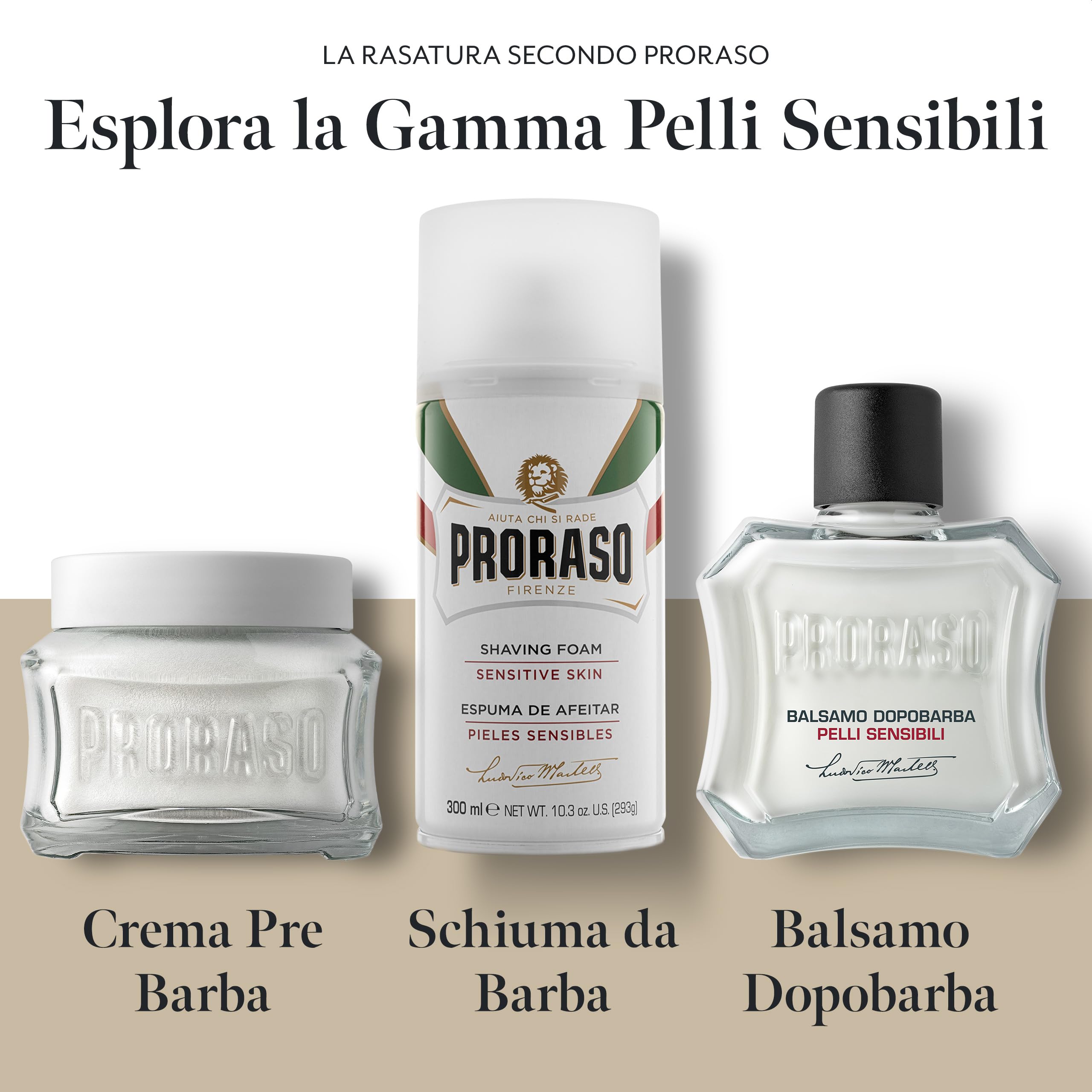 Proraso Schiuma da Barba Pelli Sensibili, 4 x 300ml, Schiuma barba Anti Irritazione con Estratti di Avena e Tè Verde, Made in Italy