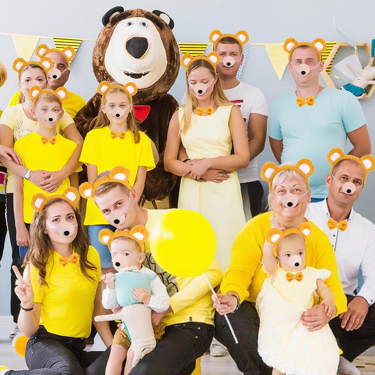 Jaciya Bear Ears Headband Set for Women - Bear Costume Accessories with Nose Bow Tail(Yellow) - Image 5