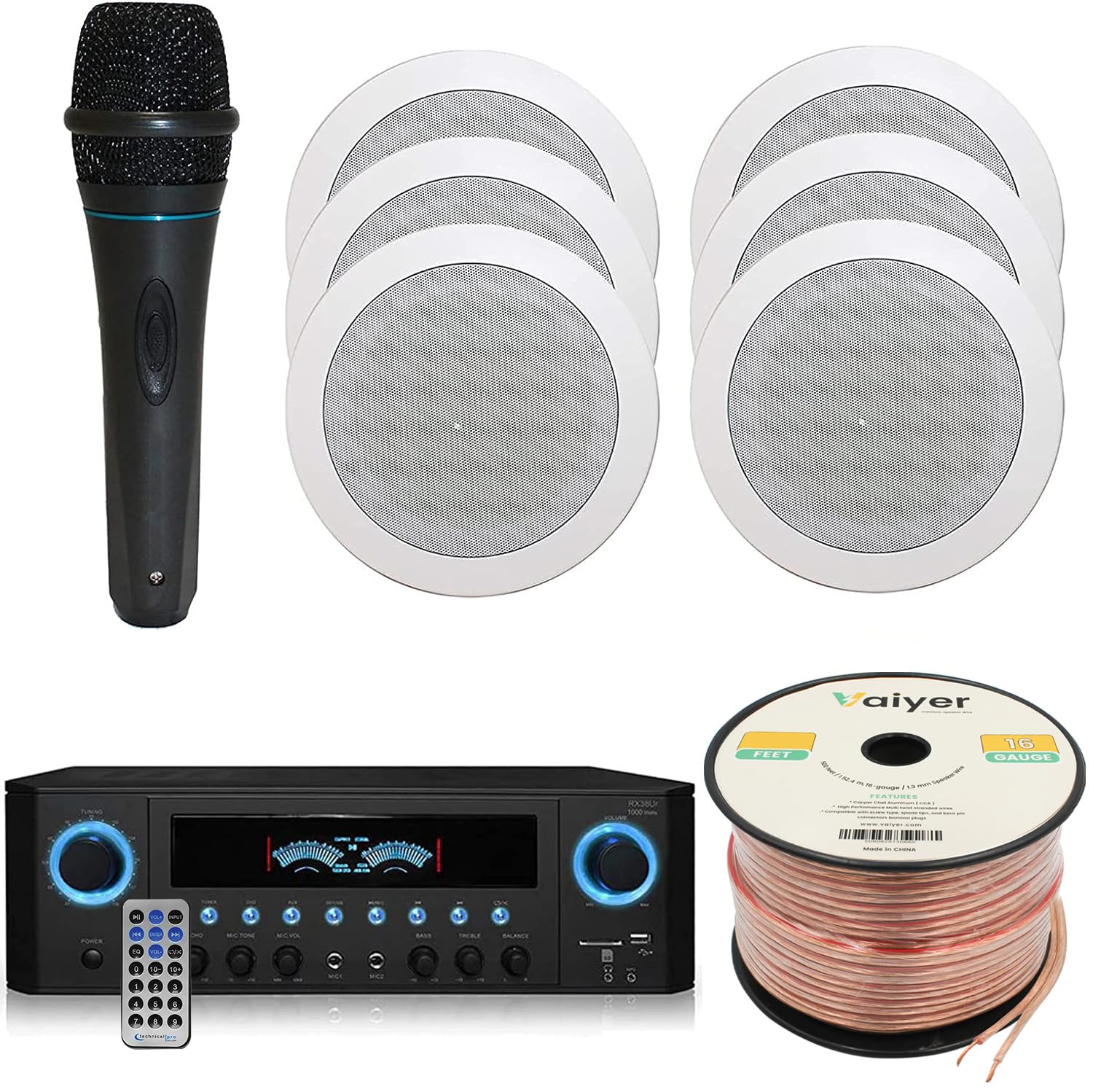 Home Theater System Kit 1000 Watts Amplifier w/USB, SD Card Inputs, (Qty 6) 5.25