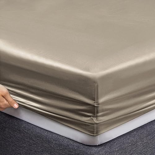 Miniatura 6 de Vonty Juego de sábanas de satén suave y sedosas, tamaño matrimonial, 1 sábana bajera de bolsillo profundo + 1 sábana encimera + 2 fundas de almohada